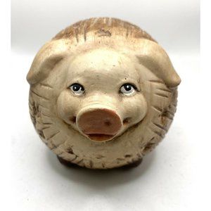 Round Brown Pig  Ceramic‎ Figurine Signed MANN Art  Farmhouse Decoration